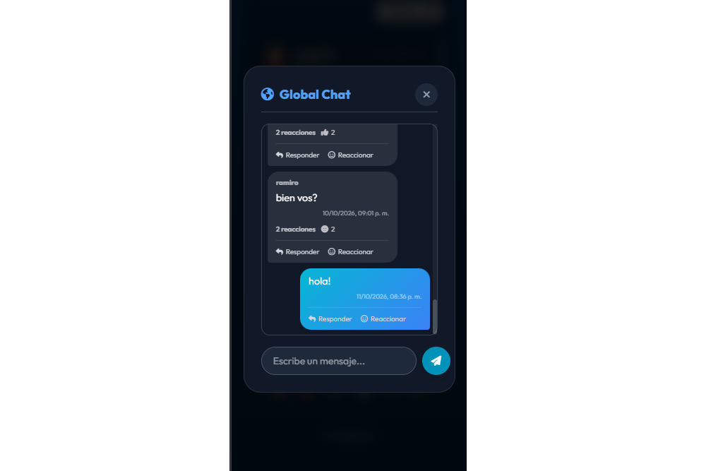 Captura ilustrativa de una conversación en el chat global